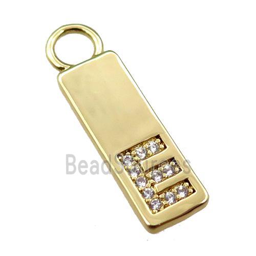 copper rectangle pendant pave zircon, gold plated