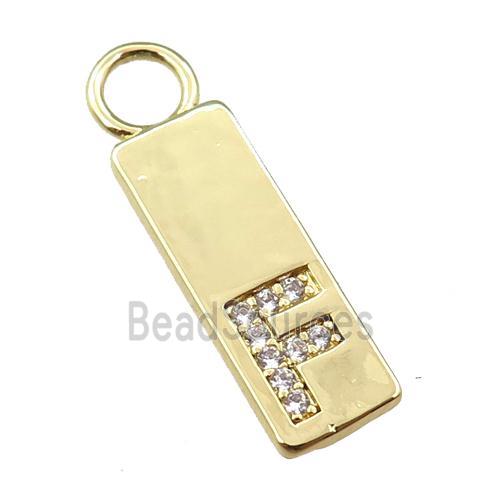 copper rectangle pendant pave zircon, gold plated