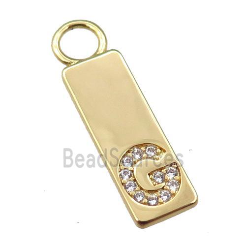 copper rectangle pendant pave zircon, gold plated