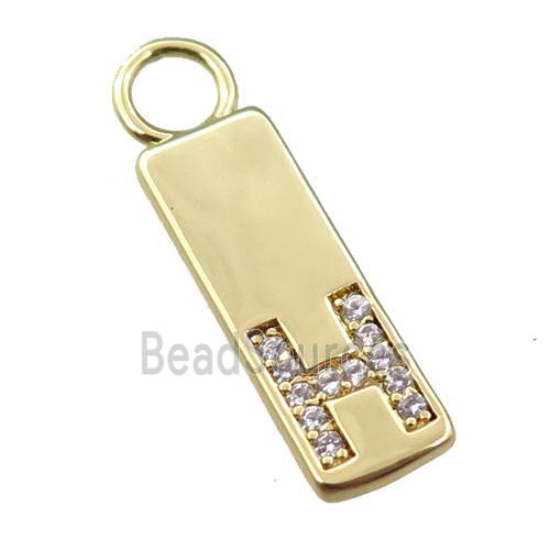 copper rectangle pendant pave zircon, gold plated