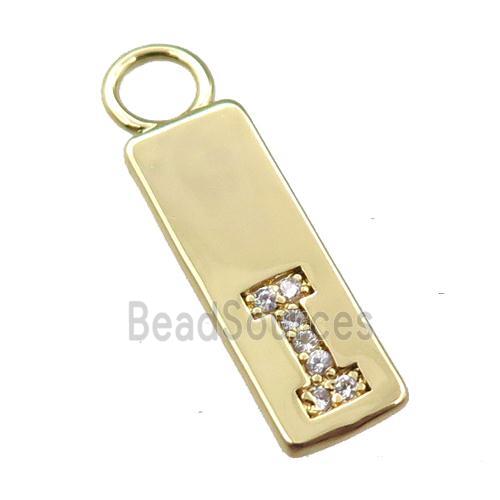 copper rectangle pendant pave zircon, gold plated