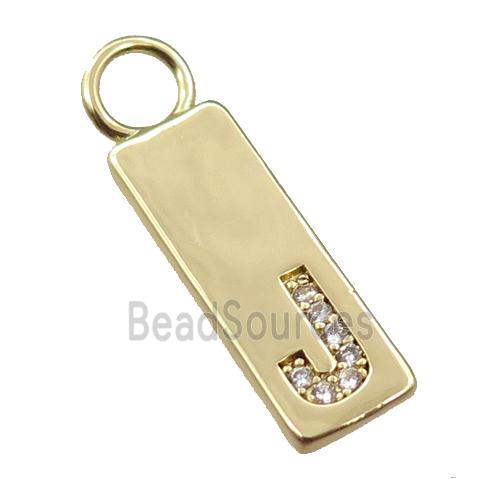 copper rectangle pendant pave zircon, gold plated