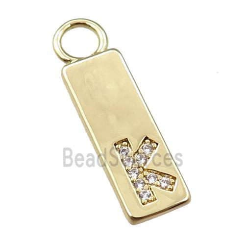 copper rectangle pendant pave zircon, gold plated