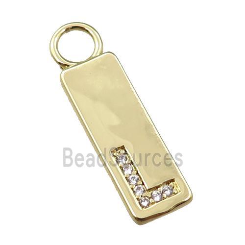 copper rectangle pendant pave zircon, gold plated