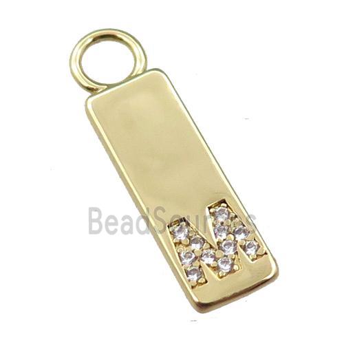 copper rectangle pendant pave zircon, gold plated