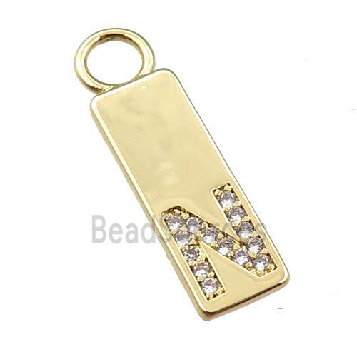 copper rectangle pendant pave zircon, gold plated