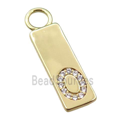 copper rectangle pendant pave zircon, gold plated