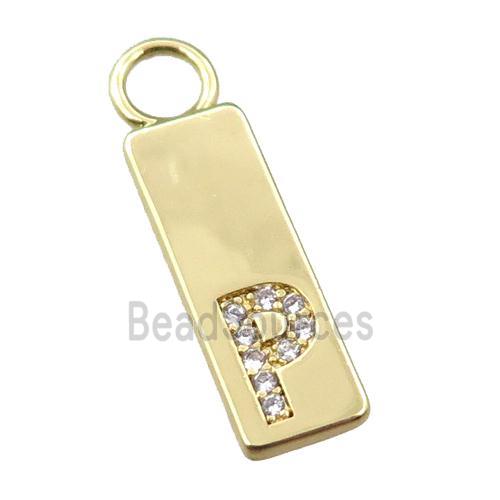 copper rectangle pendant pave zircon, gold plated