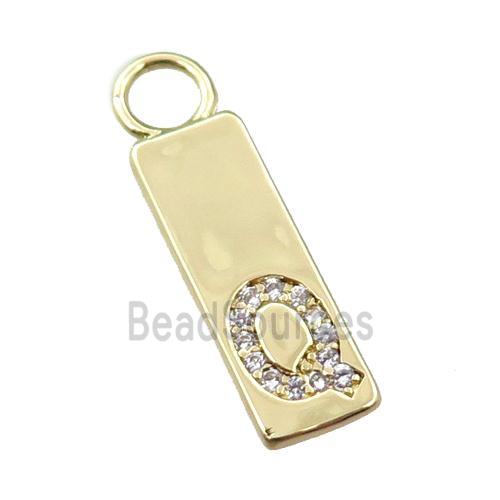 copper rectangle pendant pave zircon, gold plated