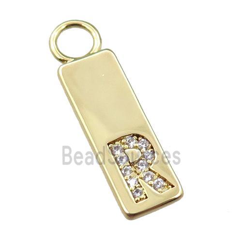 copper rectangle pendant pave zircon, gold plated