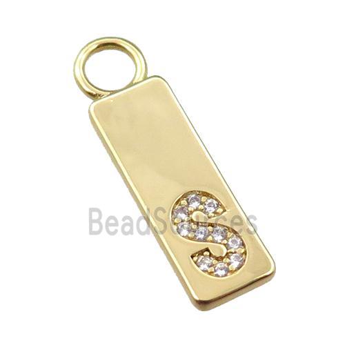 copper rectangle pendant pave zircon, gold plated