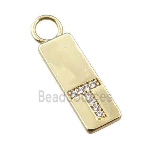 copper rectangle pendant pave zircon, gold plated