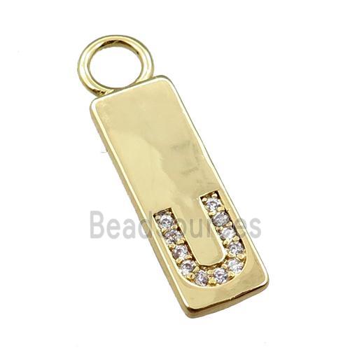 copper rectangle pendant pave zircon, gold plated