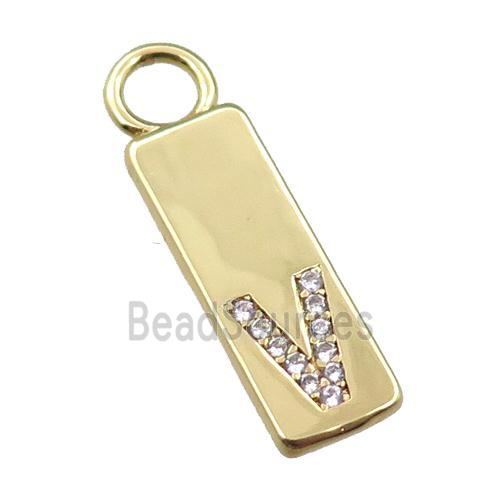 copper rectangle pendant pave zircon, gold plated