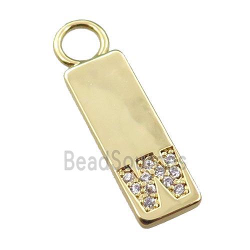 copper rectangle pendant pave zircon, gold plated