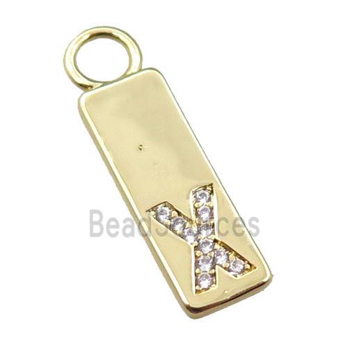 copper rectangle pendant pave zircon, gold plated