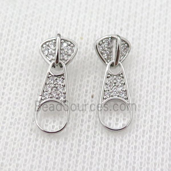 copper Stud Earring pave zircon, platinum plated