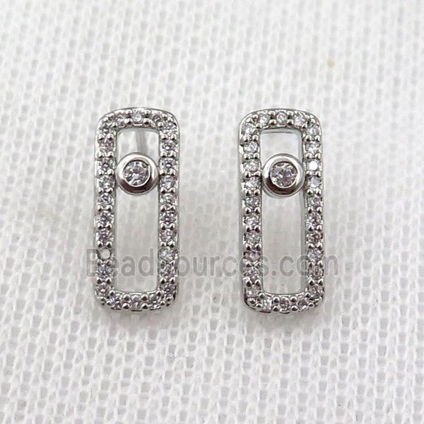 copper Stud Earring pave zircon, platinum plated