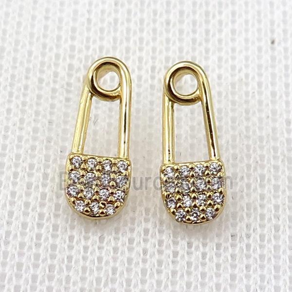 copper Stud Earring pave zircon, gold plated