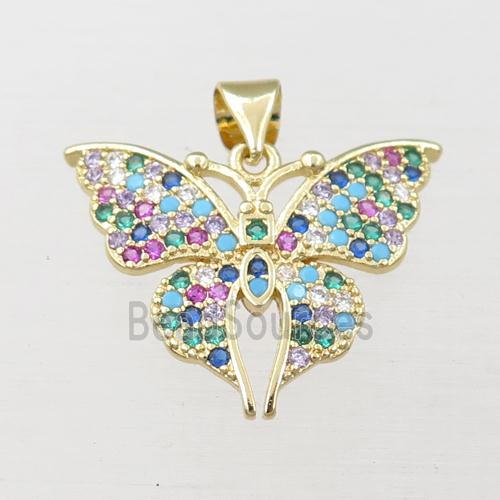 copper butterfly pendant pave zircon, gold plated