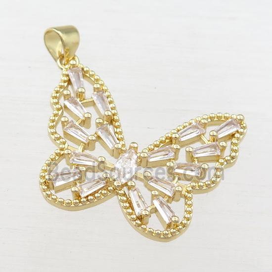 copper butterfly pendant pave zircon, gold plated