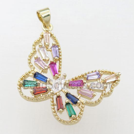 copper butterfly pendant pave zircon, gold plated