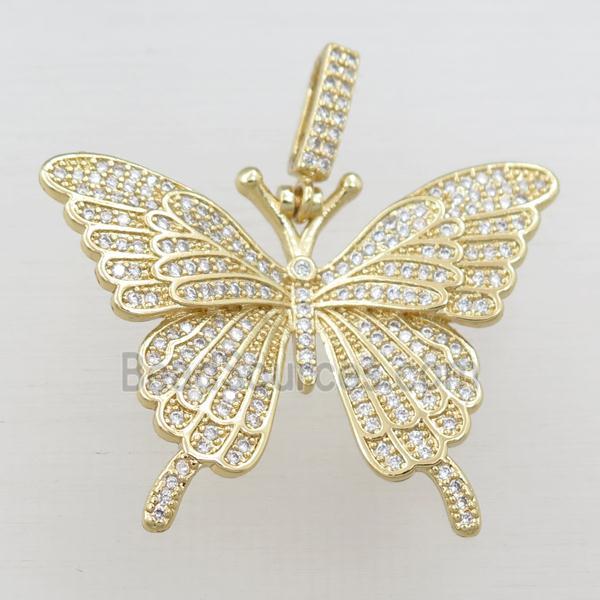 copper butterfly pendant pave zircon, gold plated