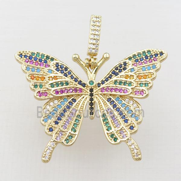 copper butterfly pendant pave zircon, gold plated