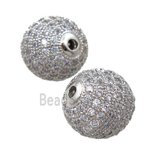 round copper beads paved zircon, platinum plated