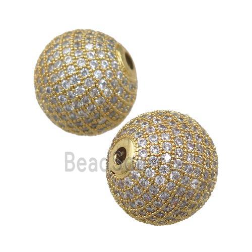 round copper beads paved zircon, gold plated