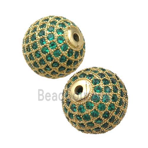 round copper beads paved zircon, gold plated