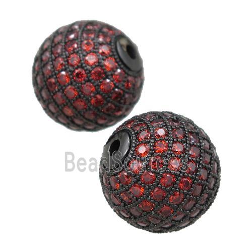 round copper beads paved red zircon, black plated