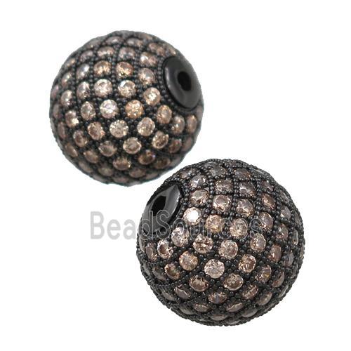 round copper beads paved champagne zircon, black plated