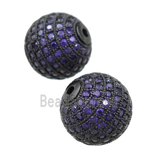 round copper beads paved purple zircon, black plated