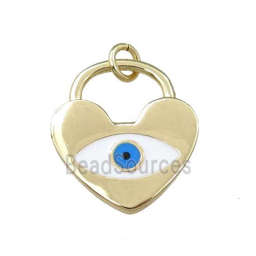 copper heart pendant with evil eye, enameled, gold plated