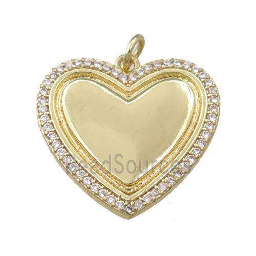 copper heart pendant paved zircon, gold plated