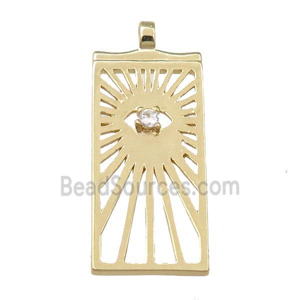 copper rectangle pendant with eye, gold plated