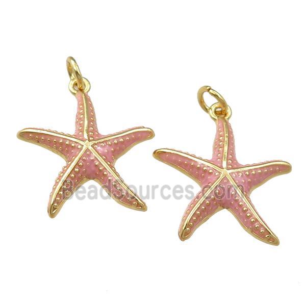 copper starfish pendant with enameled, gold plated