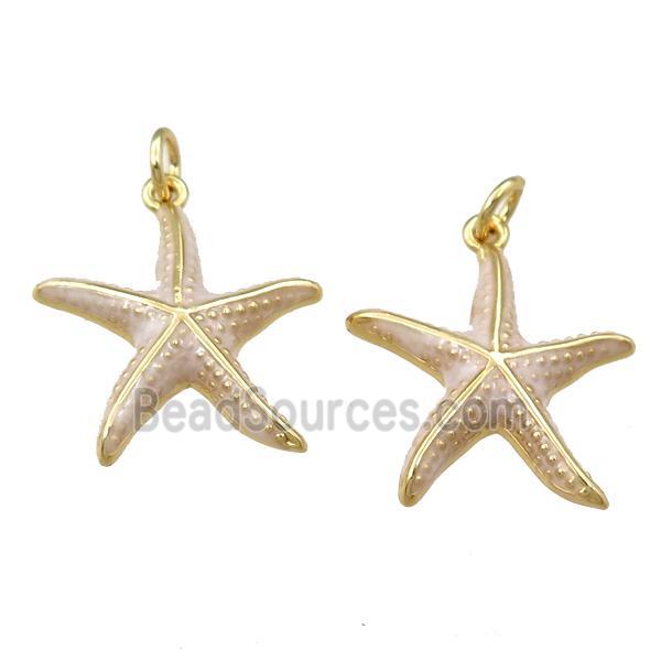 copper starfish pendant with enameled, gold plated