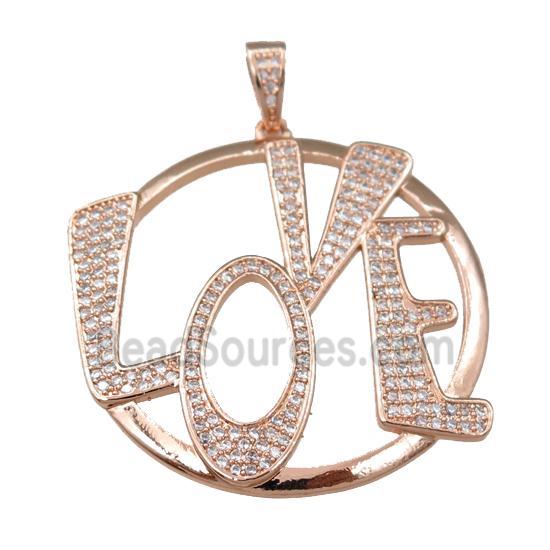 copper LOVE pendant pave zircon, rose gold