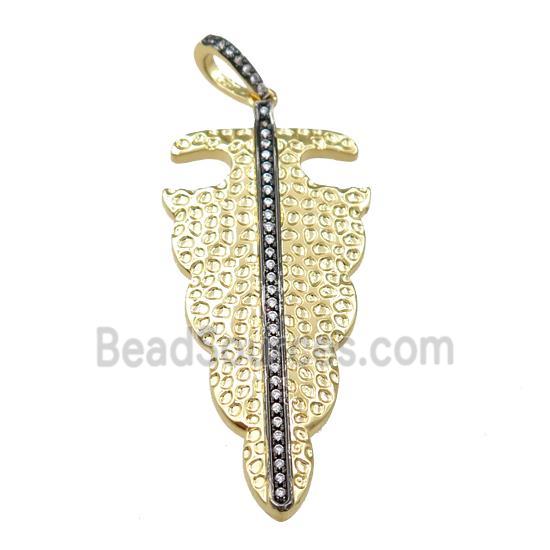 copper pendant pave zircon, gold plated