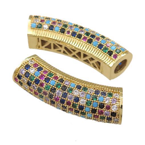 copper tube beads pave zircon, gold plated