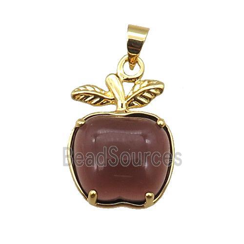 coffee Cats eye stone apple pendant