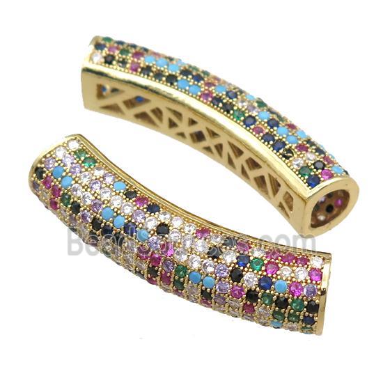 copper tube beads pave zircon, gold plated