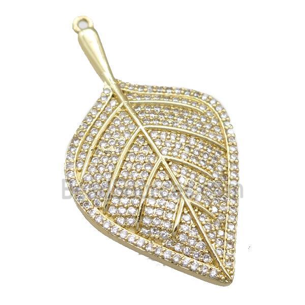 copper leaf pendant pave zircon, gold plated