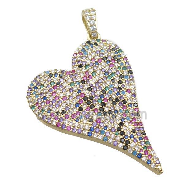 copper heart pendant pave zircon, gold plated