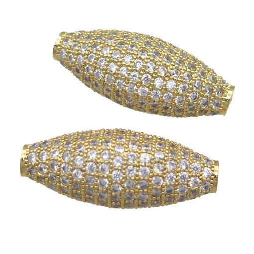 copper rice beads pave zircon, gold plated