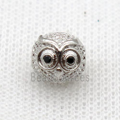 copper owl charm beads, platinum plated