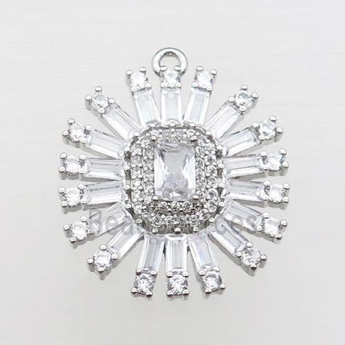 copper sunflower pendant pave zircon, platinum plated