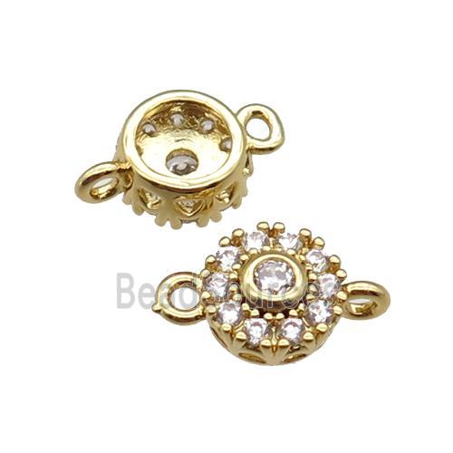 copper connector pave zircon, circle, gold plated